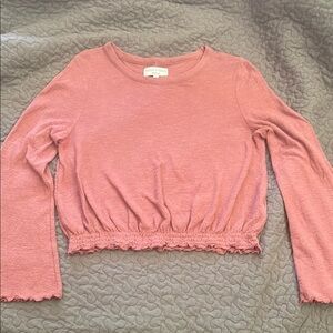 Madewell Texture & Thread Smocked Bell Sleeve Rose Mauve Top Small